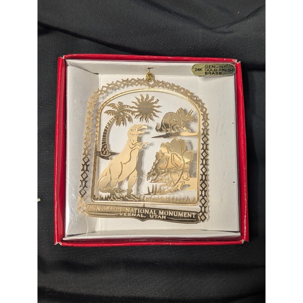 NIB‎ VTG Dinosaur National Monument Vernal Utah 24K Gold Finish Brass Ornament